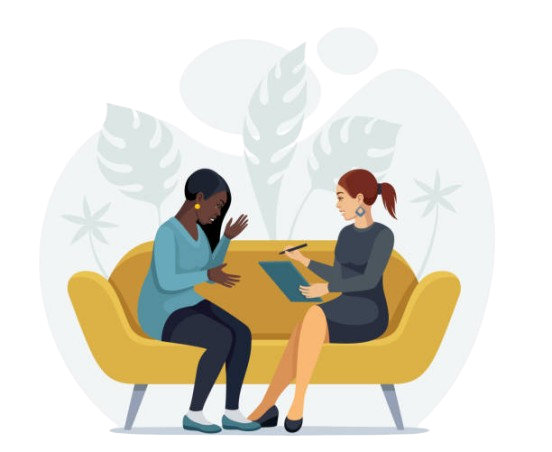 Psychologist counseling a sad African young woman